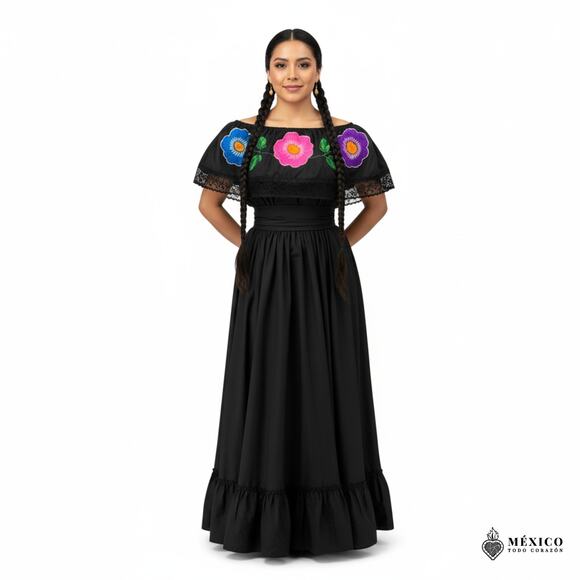 Traditional Mexican Embroidered Floral Dress Set – Handmade Two-Piece - Picture 8 of 8